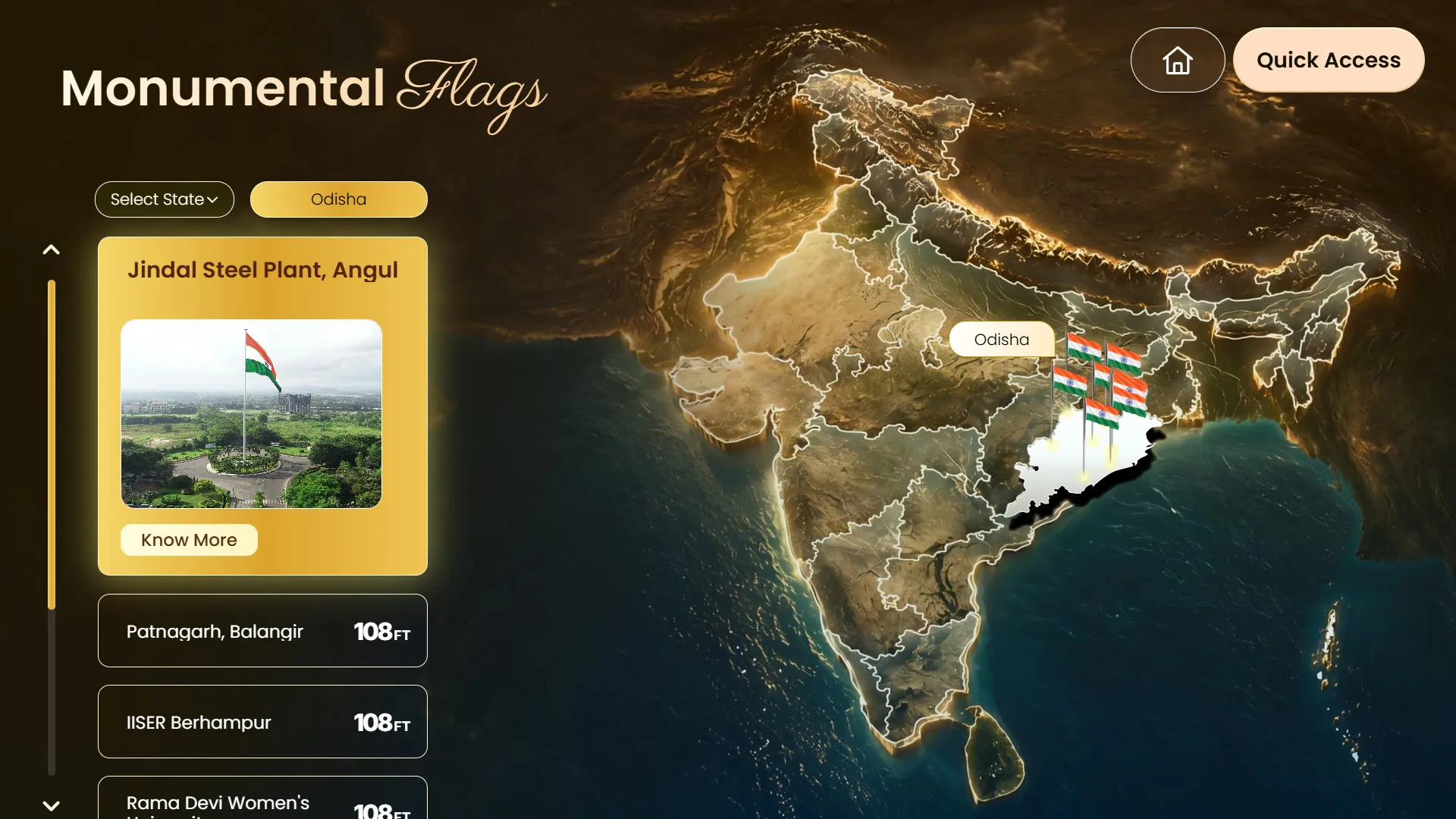 Monumental flags on a map of India.
