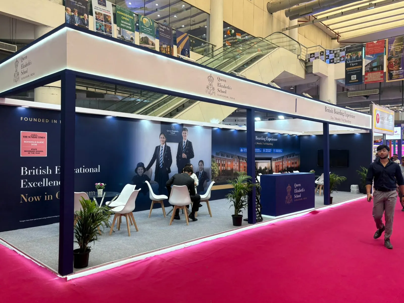 Side view of the booth with visitors at the tables