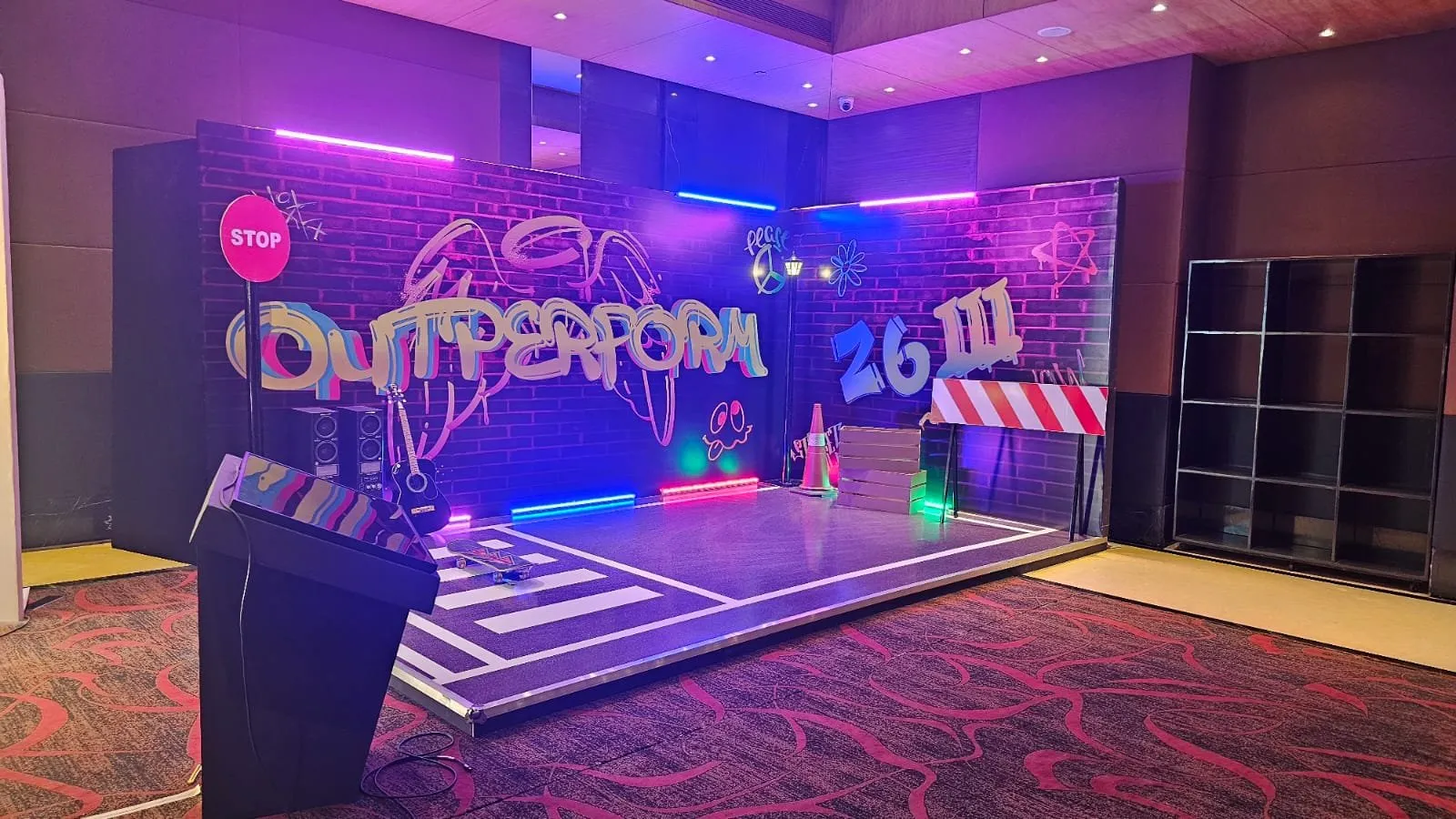 Built graffiti set with neon lights