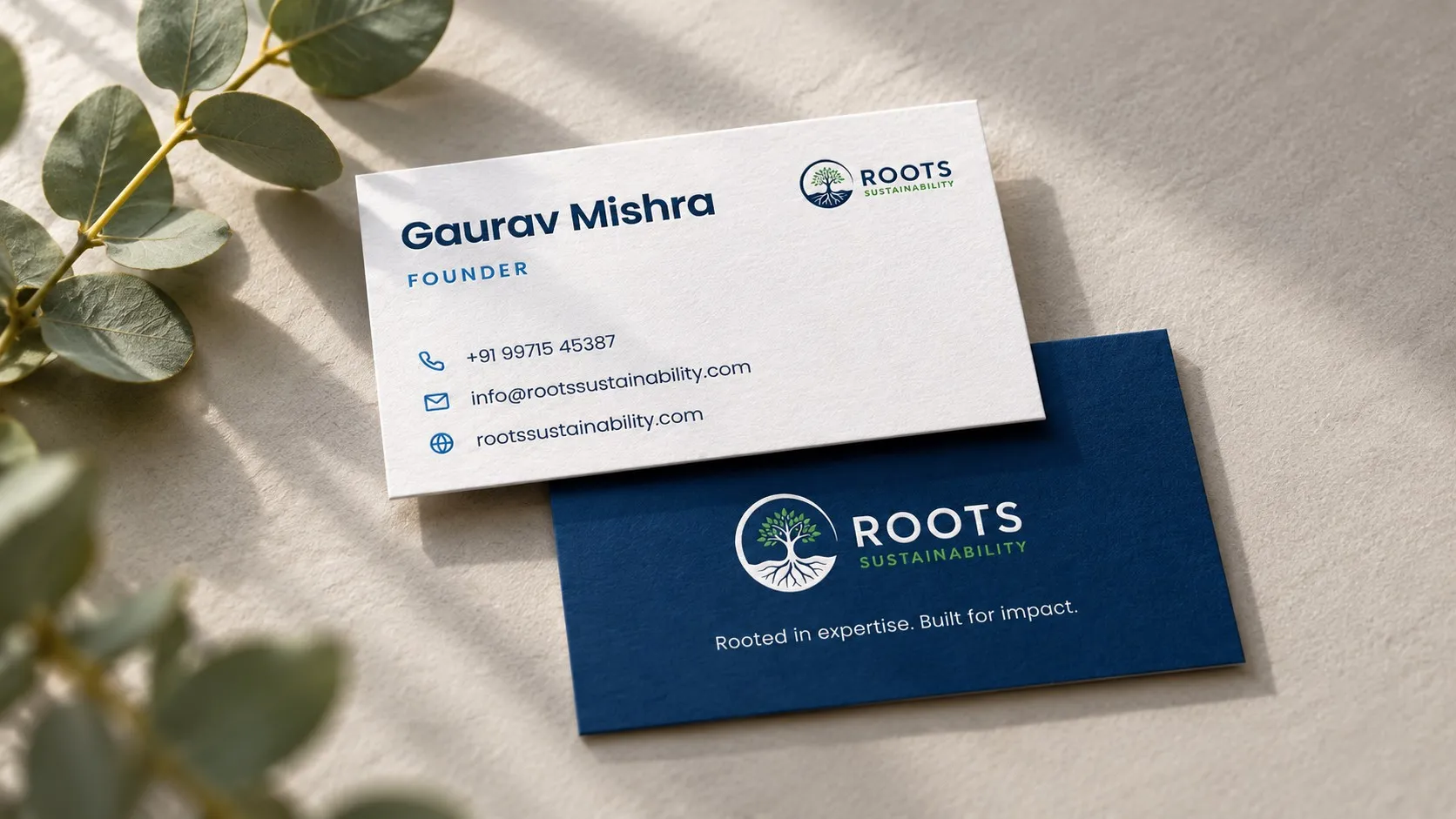 The business card, front and back.