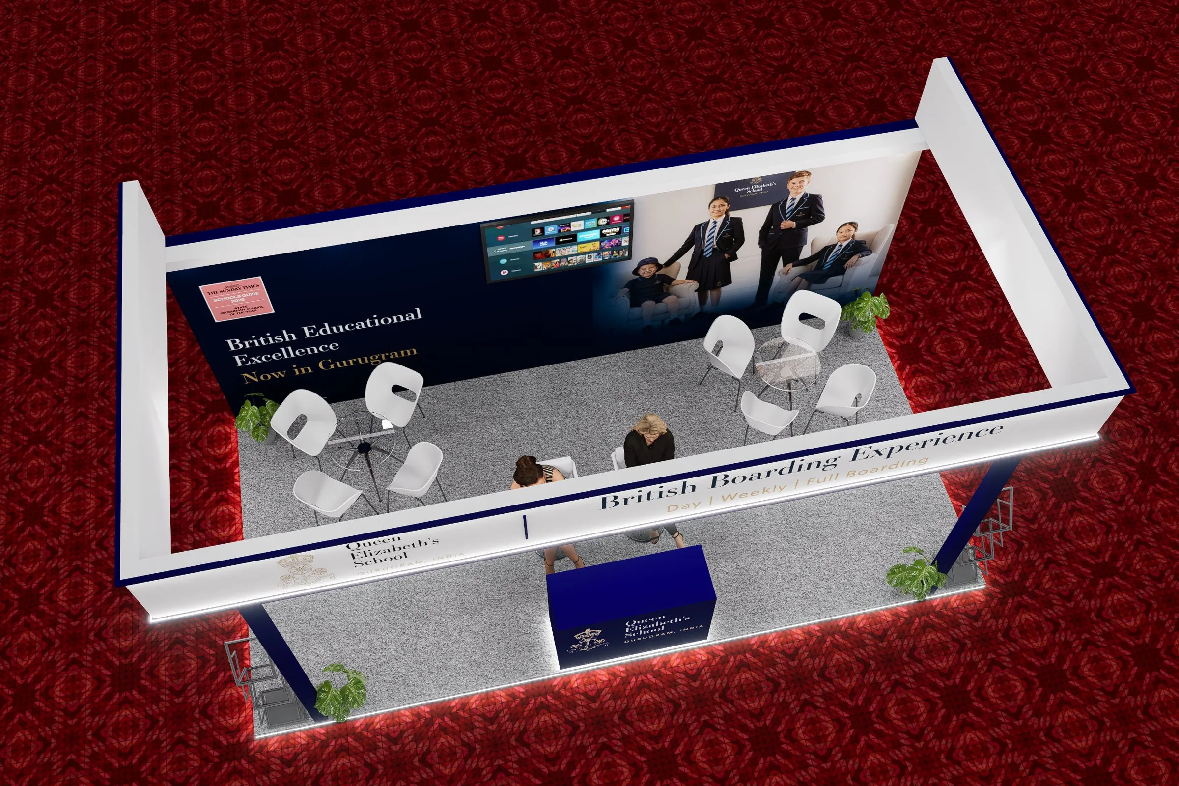 3D aerial render of the booth layout