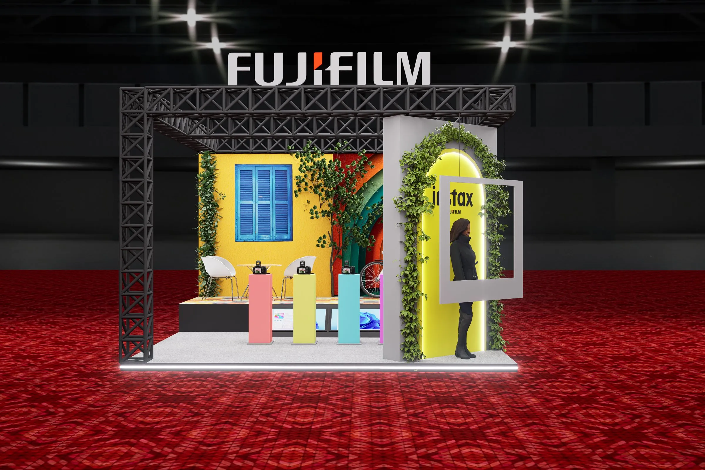 3D render of the Fujifilm booth from the front