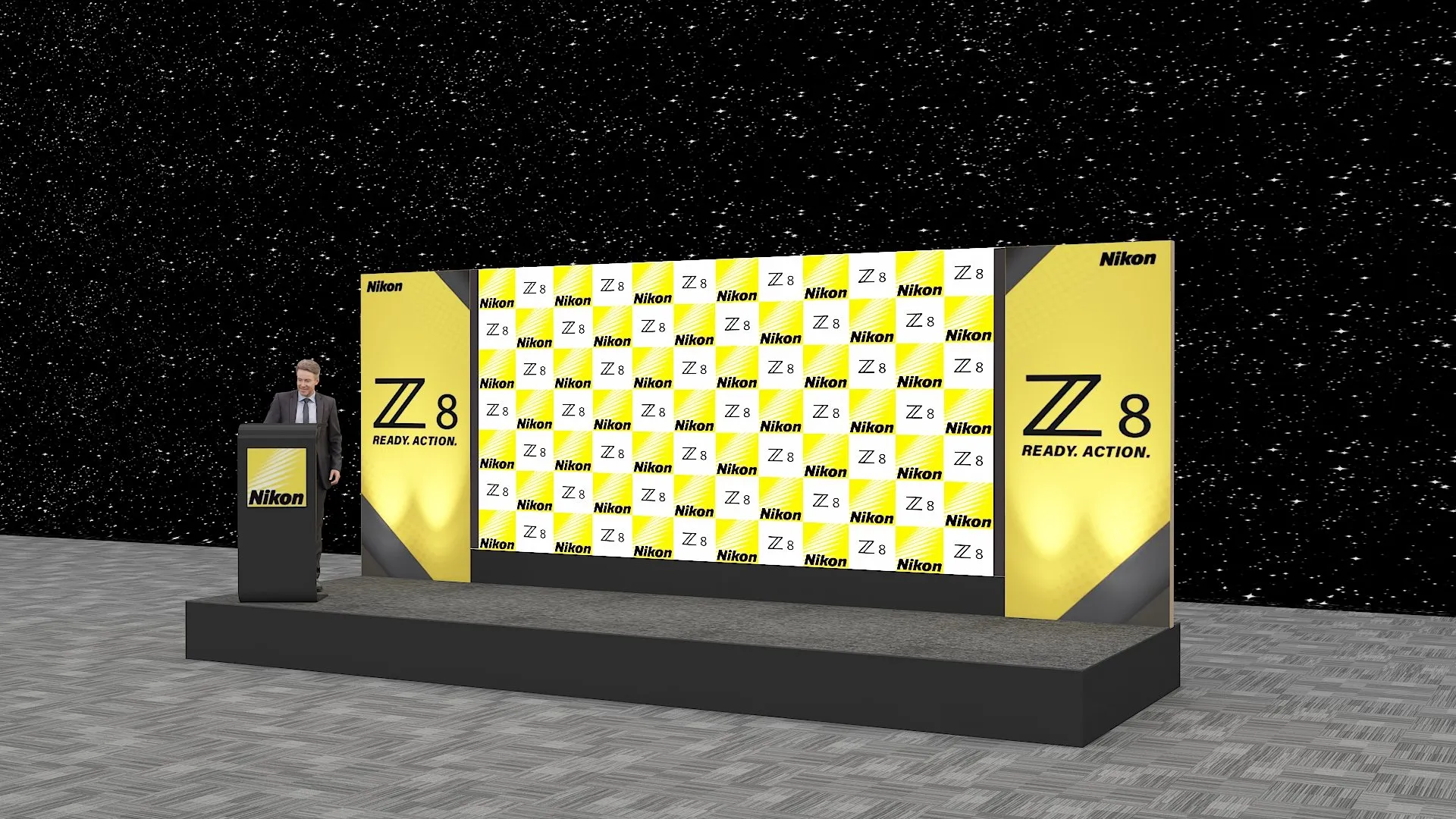 3D render of the yellow Z8 stage backdrop
