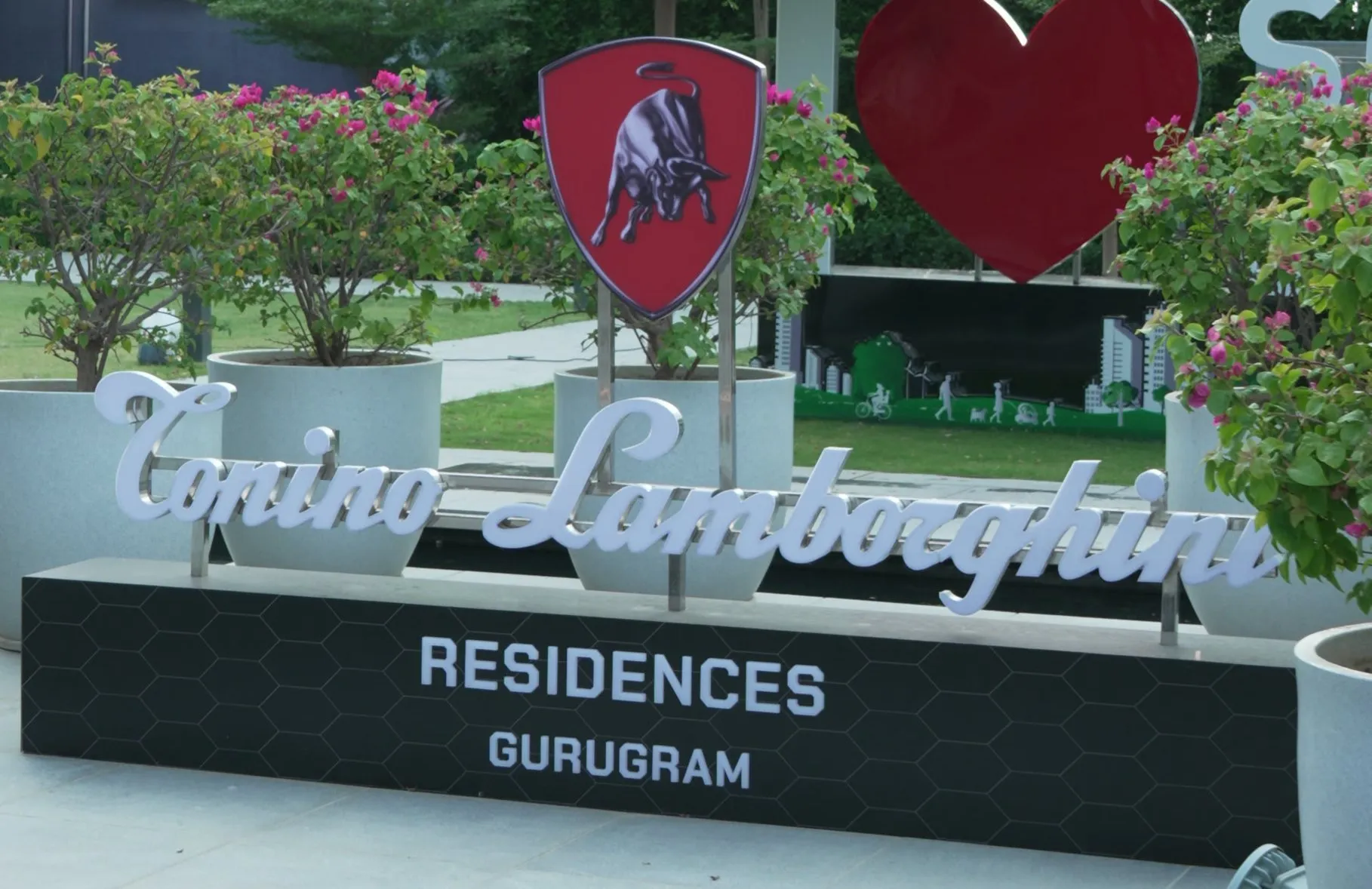 The Tonino Lamborghini Residences sign, Gurugram.
