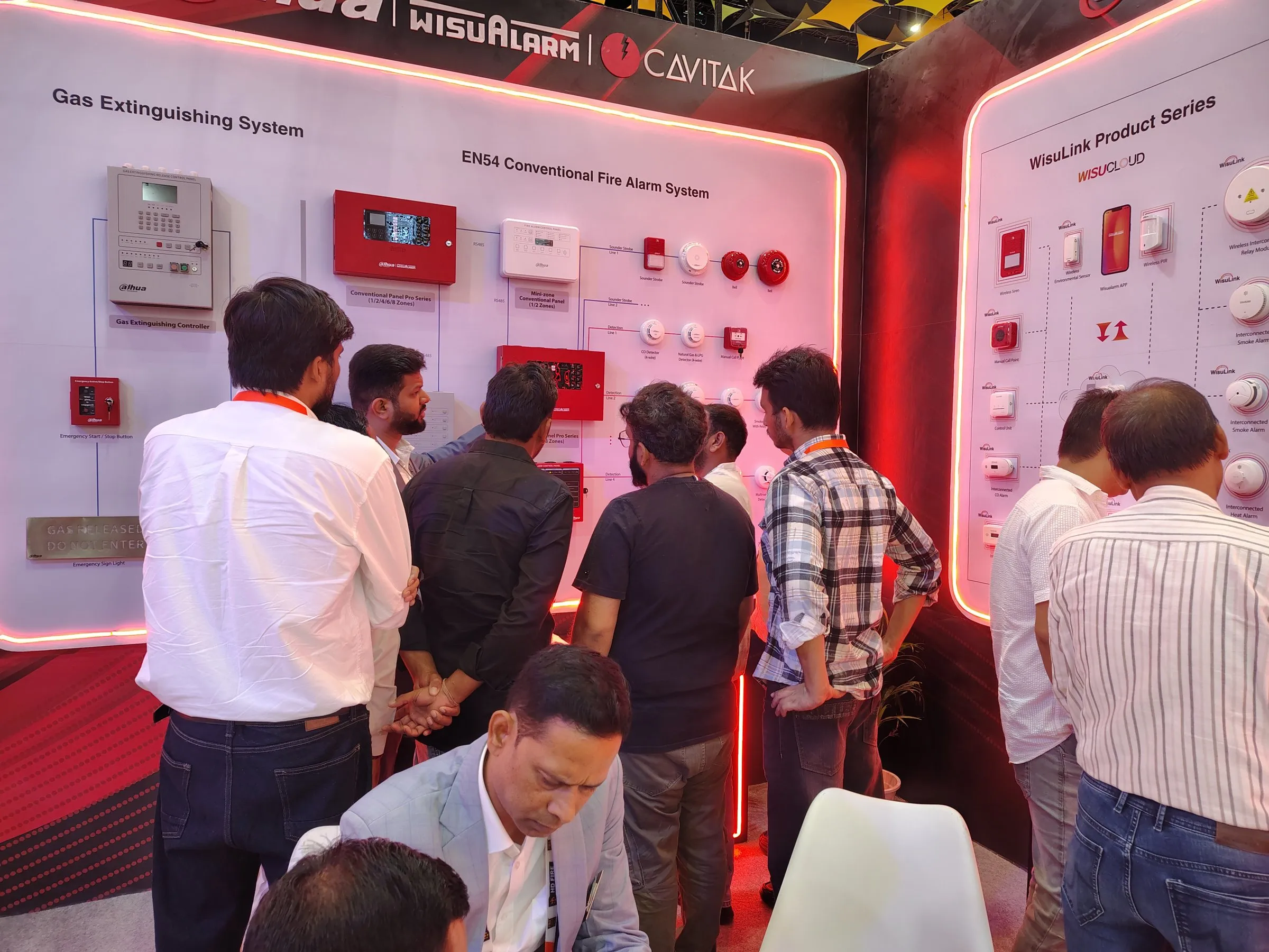 Visitors looking at the product wall