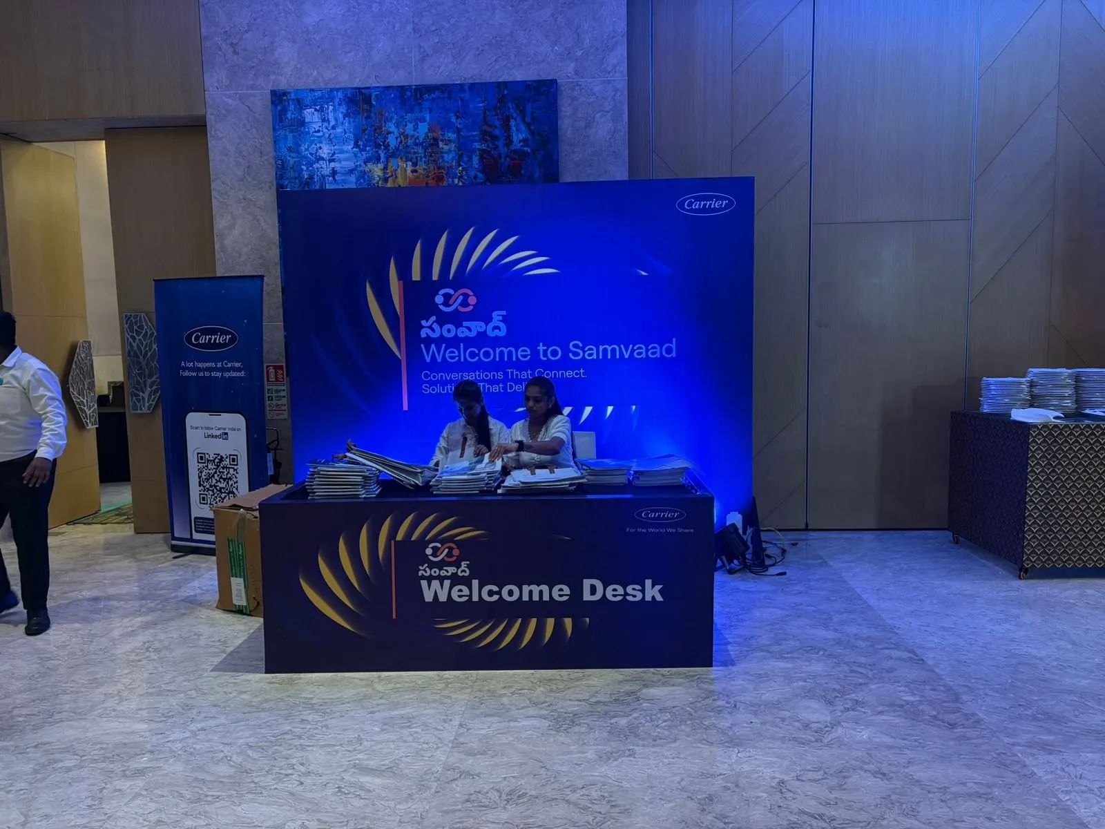 Samvaad welcome desk with backdrop