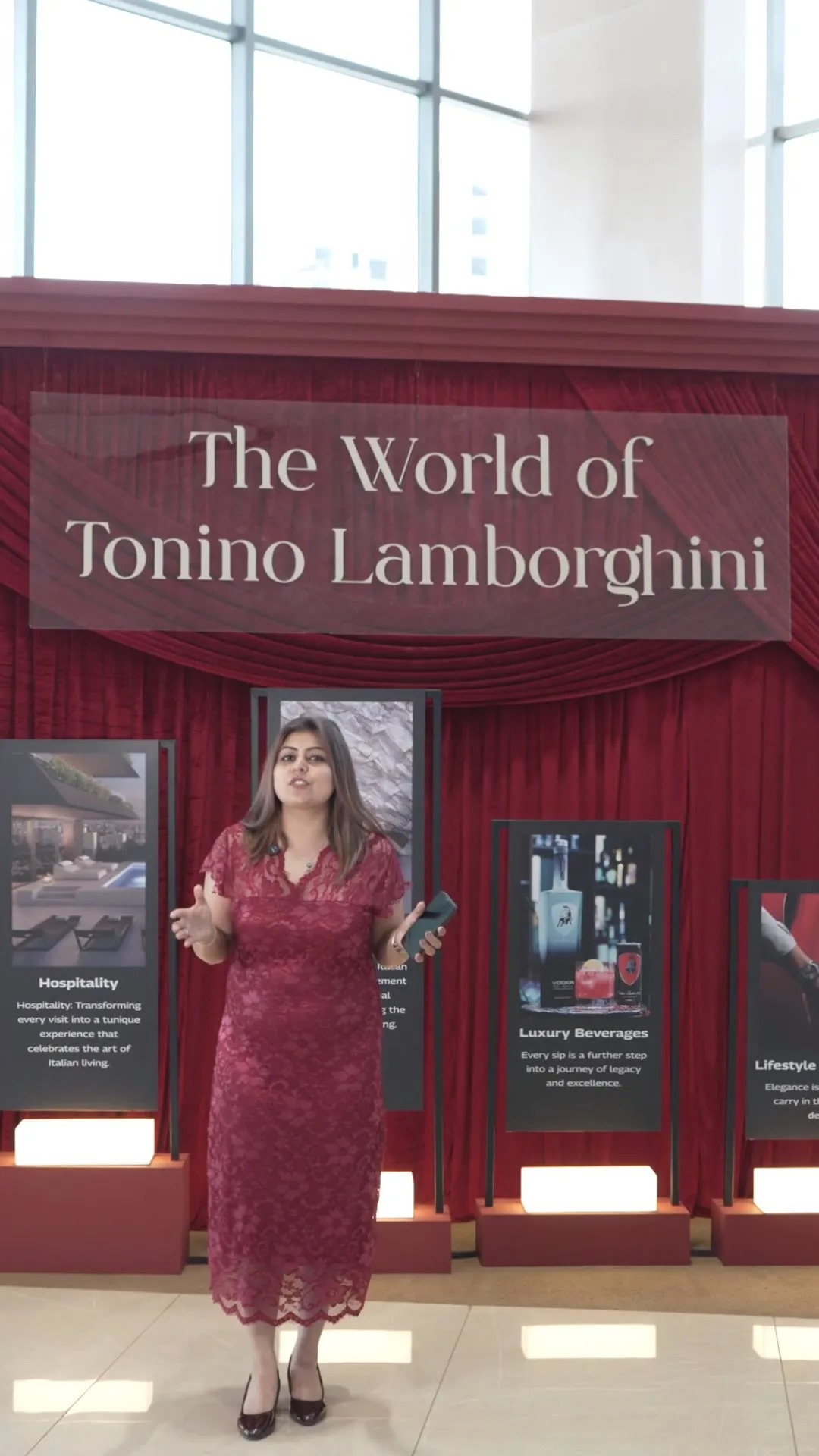 The presenter at 'The World of Tonino Lamborghini' wall.